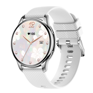 Activa Luna  női okosóra bluetooth, ezüst színű, szürke szilikon óraszíjjal