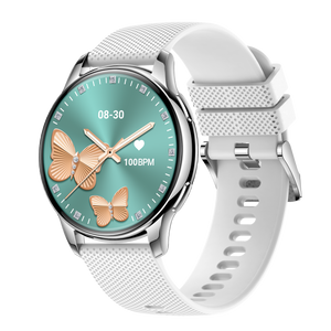 Activa Luna  női okosóra bluetooth, ezüst színű, szürke szilikon óraszíjjal