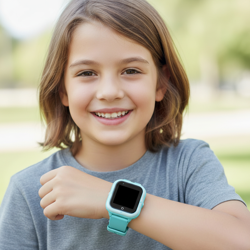 Child wearing CT07S Junior light blue smartwatch